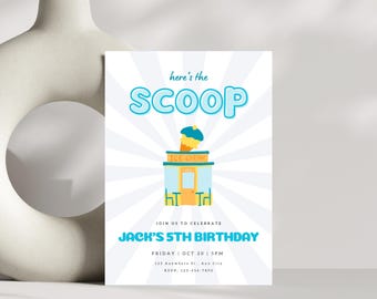Editable Ice Cream Birthday Invitation, 1st Birthday Party Here's the Scoop Cone, Summer Invite, Instant Download