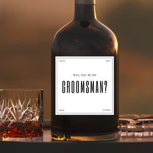Modello di etichetta per whisky/vino per proposta di matrimonio elegante, Suit Up With Me, regalo per lo sposo, proposta del miglior uomo Canva, DOWNLOAD IMMEDIATO