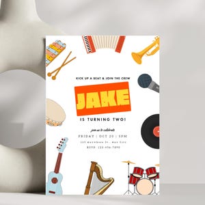 Music Birthday Invitation, Musical Instruments Invitation, Music Party, Sing and Dance, Editable Digital Template, INSTANT DOWNLOAD