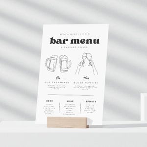 Moderne Bar Menü Schild Vorlage, Signature Getränke Canva Menü Zeichen, seine und ihre Getränke, Hund Signatur, Sofort Download, 10x6, 13x18