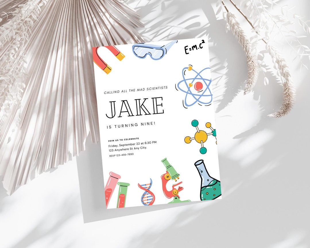 Science Invitation Abstract Editable Science Party Invitation, Mad Scientist Invitations, Mad ...