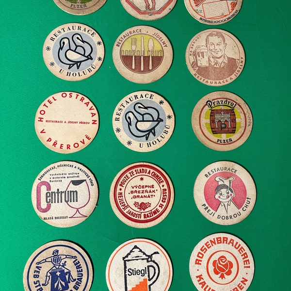 15 VERY RARE vintage beer coasters, beer gifts, cardboard barware, coasters, tavern bar coasters, bulk beer coasters, European beer brands