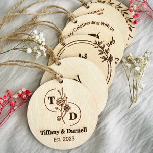 Personalized Wooden Ornament, Wedding Magnet Favors in Bulk, Wooden Thank You Magnet, Save the Date Magnet, Engraved Wedding Favors