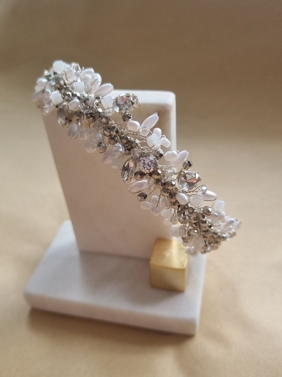 Handmade Beaded Crystal HEADBAND- One of kind, Sparkling, WEDDING Hair Accessory Crystal Headband Crystal Hair Band Rhinestone Headband  main image 3