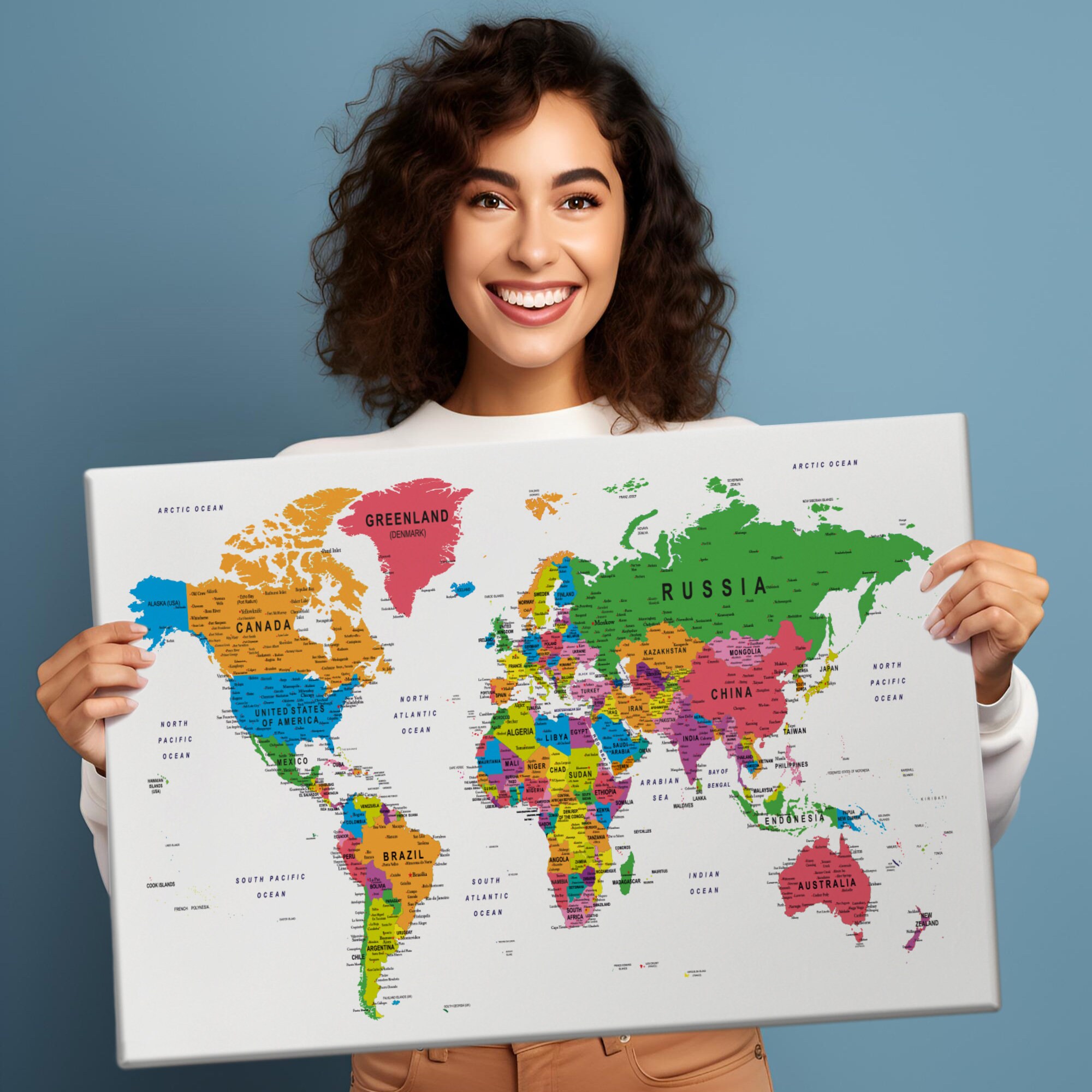 Colorful World Map, Push Pin World Map, Canvas World Map, Canvas Wall Art, Wall Decor, Canvas