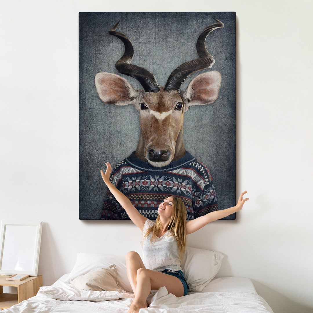 Deer in Clothes, Cute Deer Wall Art, Animal Kingdom Canvas Art