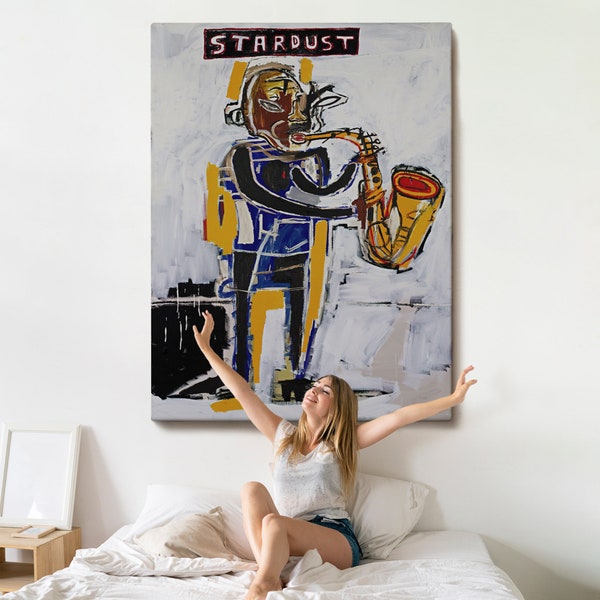 Peinture Stardust de Jean Michel Basquiat, oeuvre d'art murale abstraite sur toile, impression sur toile, art de rue, cadeau de décoration de chambre de bureau à domicile