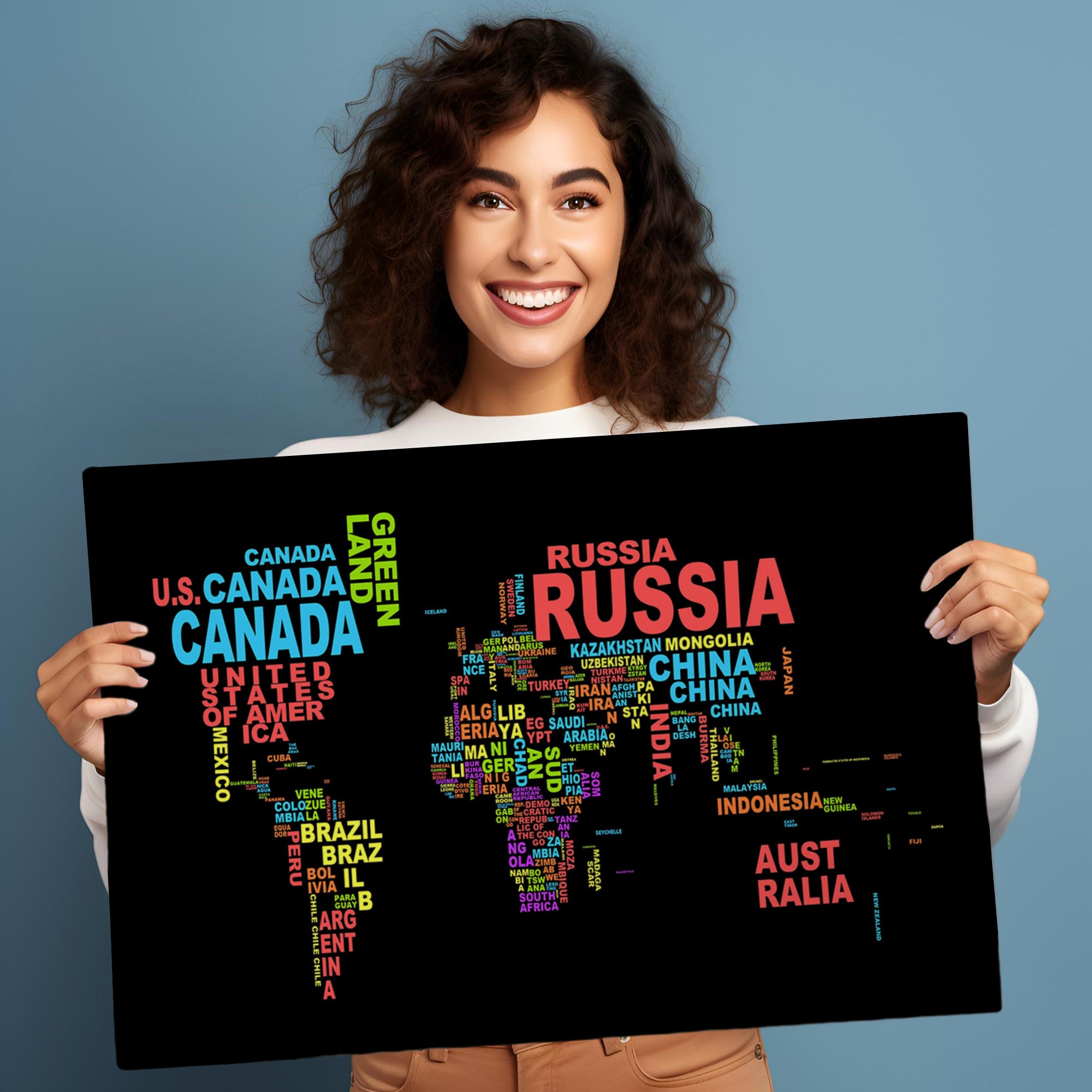 Canvas World Map With Country Names, Canvas Print, World Map Wall Art, World Map Poster, Office