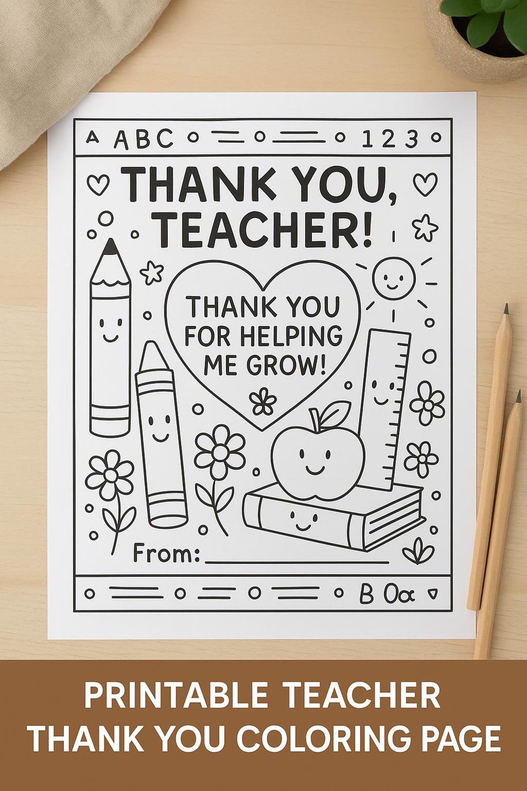 Printable Teacher Thank You Coloring Page | End of Year Student Gift ...