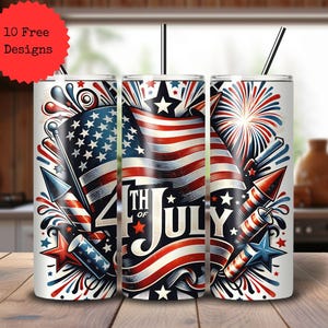 4. Juli Tumbler Wrap PNG | Vaterländisches Sublimationsdesign für 20 Unzen Skinny Tumbler | Rot Weiß Blau Wrap