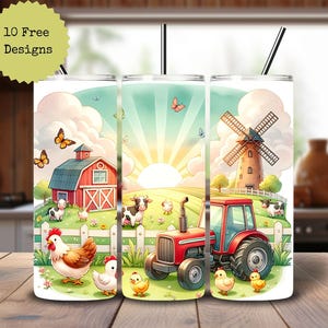 Farm Life Tumbler Wrap PNG – 20oz skinny bekerontwerp – schattige schuur, koe, tractor, sublimatiebestand