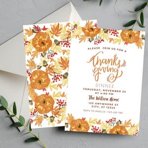 Thanksgiving Dinner Invitation | Friendsgiving Party Invite | Editable Pumpkin Fall Theme | Instant Download