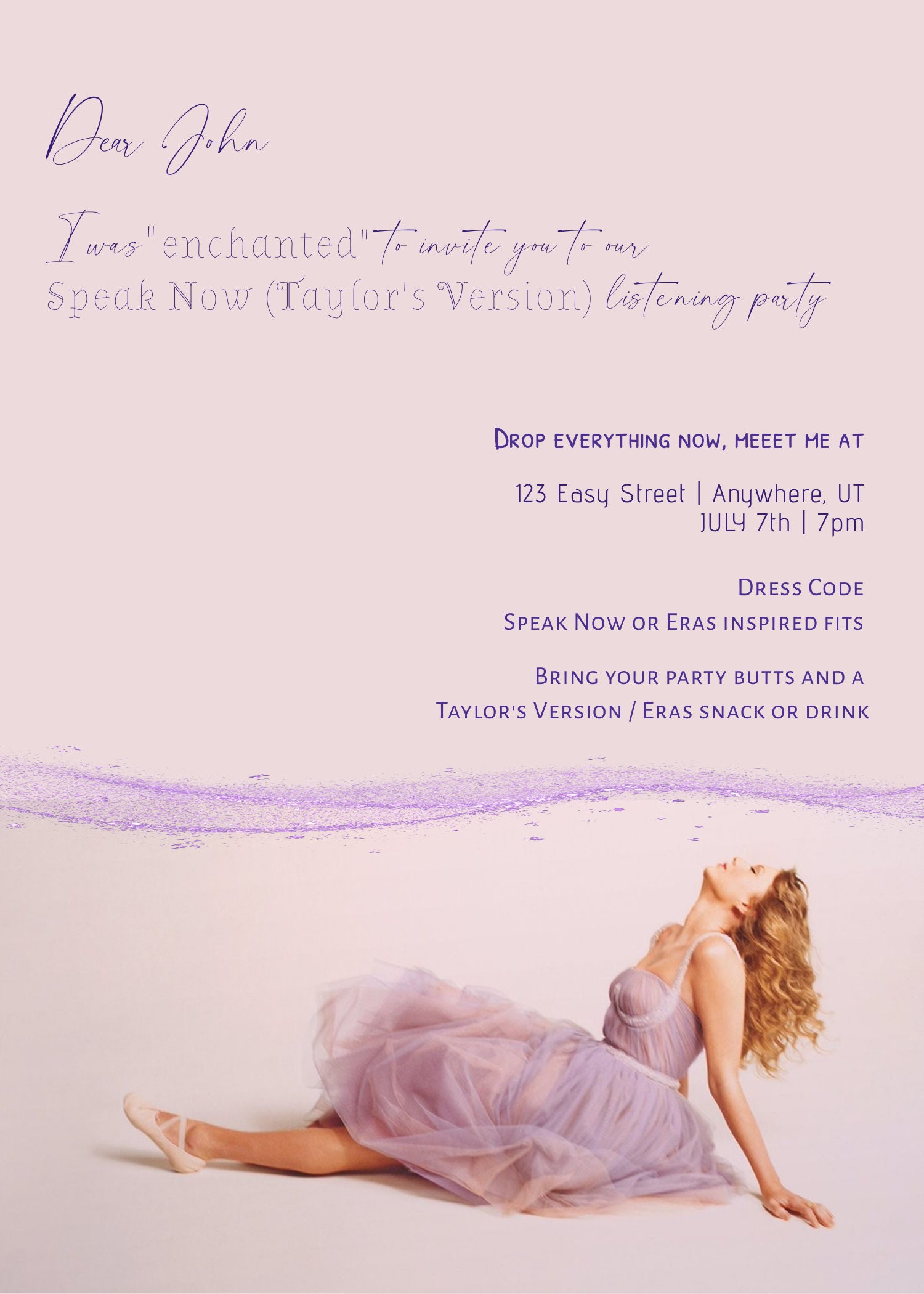 Taylor Swift Listening Party Invitation Speak Now Etsy