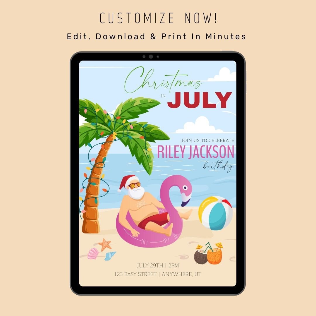 Christmas in July Invitation July Birthday Invitation CUSTOMIZABLE - Etsy