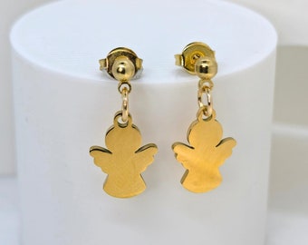 Brincos delicados de anjo da guarda banhados a ouro – joias celestiais minimalistas e elegantes