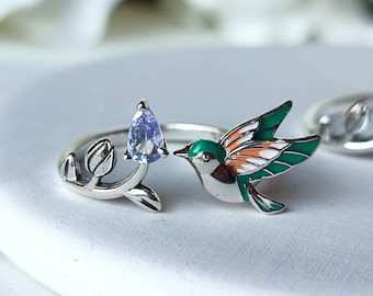 Sterling Silver Adjustable Kingfisher Ring, Bird Ring, Nature Inspired Handmade Ring, Unisex Rings, Birthday Gift Ring Ideas
