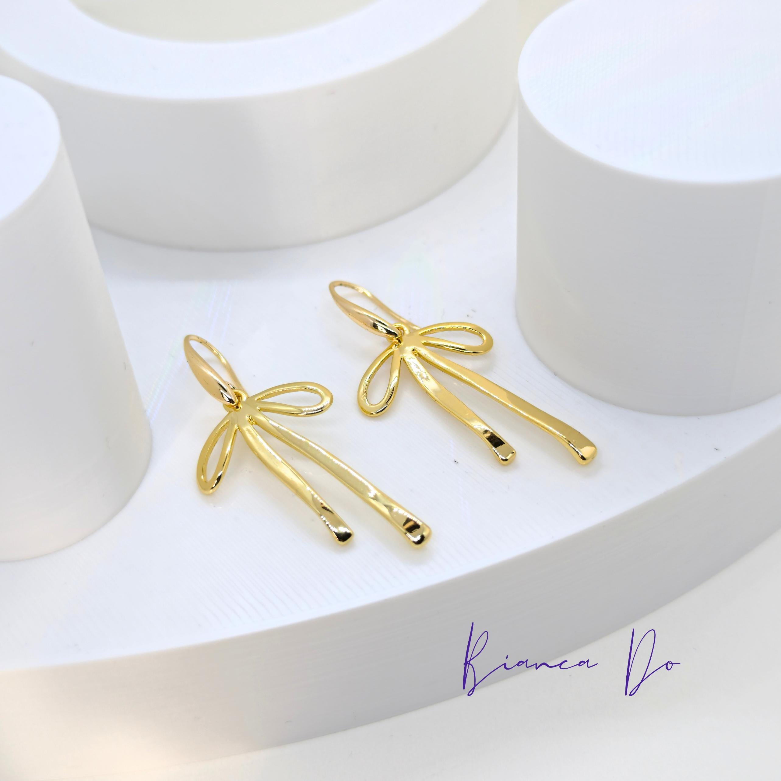 2025 Trendy Bow Drop Earrings - 14K Gold Plated Long Tassel Dangle Earrings For Women