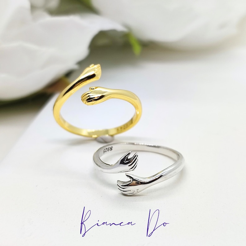 Sterling Silver Hugs Ring Adjustable Minimalist Jewelry Hugging ...