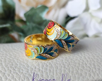Elegant Unique Enamel Statement Ring | Colourful Personality Ring | Handmade Ring | Unisex Rings | Birthday Gift Ring Ideas