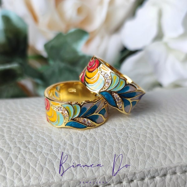 Bague élégante et unique en émail | Bague personnalité colorée | Bague faite main | Bagues unisexes | Idées de bagues pour cadeaux d'anniversaire