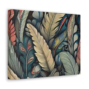 Vibrant feather Wall Hanging wrapped on a canvas and ready to hang | wall art | feathers in fall colors