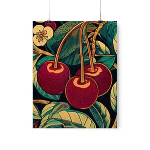 Lebendige Obst und Gemüse Poster, illustrierte Kunstdrucke in einer Vielzahl von Größen: Bing Kirschen in roten und grünen Farben