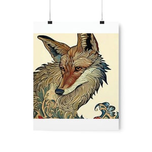 Illustrated animal print wall art in a variety of sizes and colors - coyote