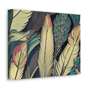 Vibrant feather Wall Hanging wrapped on a canvas and ready to hang | wall art | feathers in fall colors