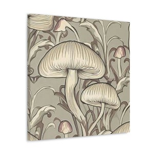 Mushroom Wall Art | small, medium or large fungi wall hanging on canvas wrapped around a frame and ready to hang | taupe colors 1