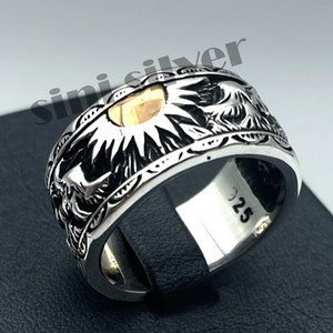 Solid 925 Sterling Silver Sun With Eagle Men's Ring And Women's Ring