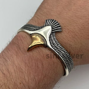 925 Sterling Silver Adjustable Eagle Bracelet, Handmade Cuff Silver Bracelet