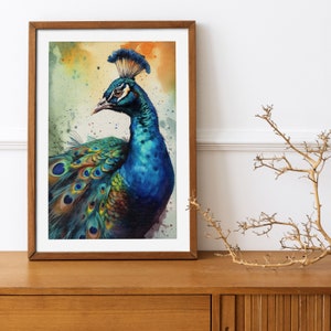 Peacock Wall Art, Printable Wall Art, Watercolor, Digital Download, Boho Wall Art, Home Decor, Bird Portrait, Nature Art, Gift Idea