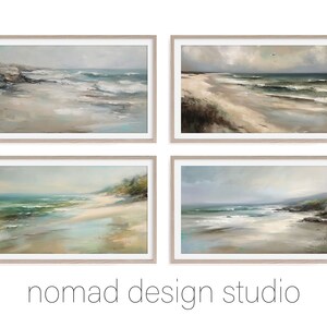 Samsung Frame TV Art Bundle: Set of 4 Sage Green Beach Paintings, Impressionist Coastal Landscapes, Digital Download for Frame TV Art