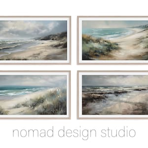 Samsung Frame TV Art Bundle: Set of 4 Sage Green Beach Paintings, Impressionist Coastal Landscapes, Digital Download for Frame TV Art
