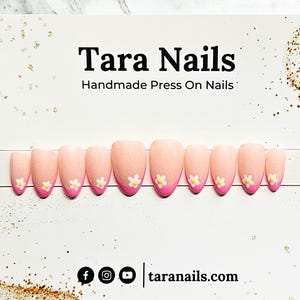 Pink French Flower Press on Nails, Nails, Custom, Handmade, Gel Nails, Fake Nails