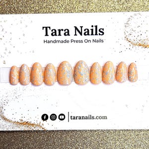 Orange Glitter Press on Nails, Nails, Custom Made, Handmade, Gel Nails, Fake Nails