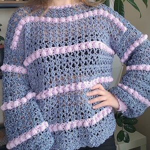 Berry Bobble Pullover Crochet Pattern PDF, Women Crochet Top, Fall Crochet Jumper Pattern, Spring Crochet Sweater Pattern, Mesh Crochet Top