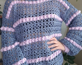Petits pompons au crochet, motif PDF, haut au crochet pour femme, motif de pulls au crochet automne, motif de pulls au crochet de printemps, haut en maille au crochet