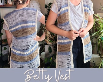 Betty Vest Crochet Pattern, Crochet Vest Pattern, Crochet Cardigan, Instant Download, Beginner Crochet Top Pattern, Wearable Project, PDF