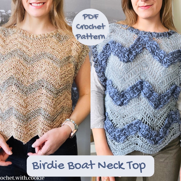 DIGITAL Birdie Boat Neck Top Crochet Pattern, Summer Crochet Top Pattern, Instant Download, Beginner Crochet Pattern, Wearable Project, PDF