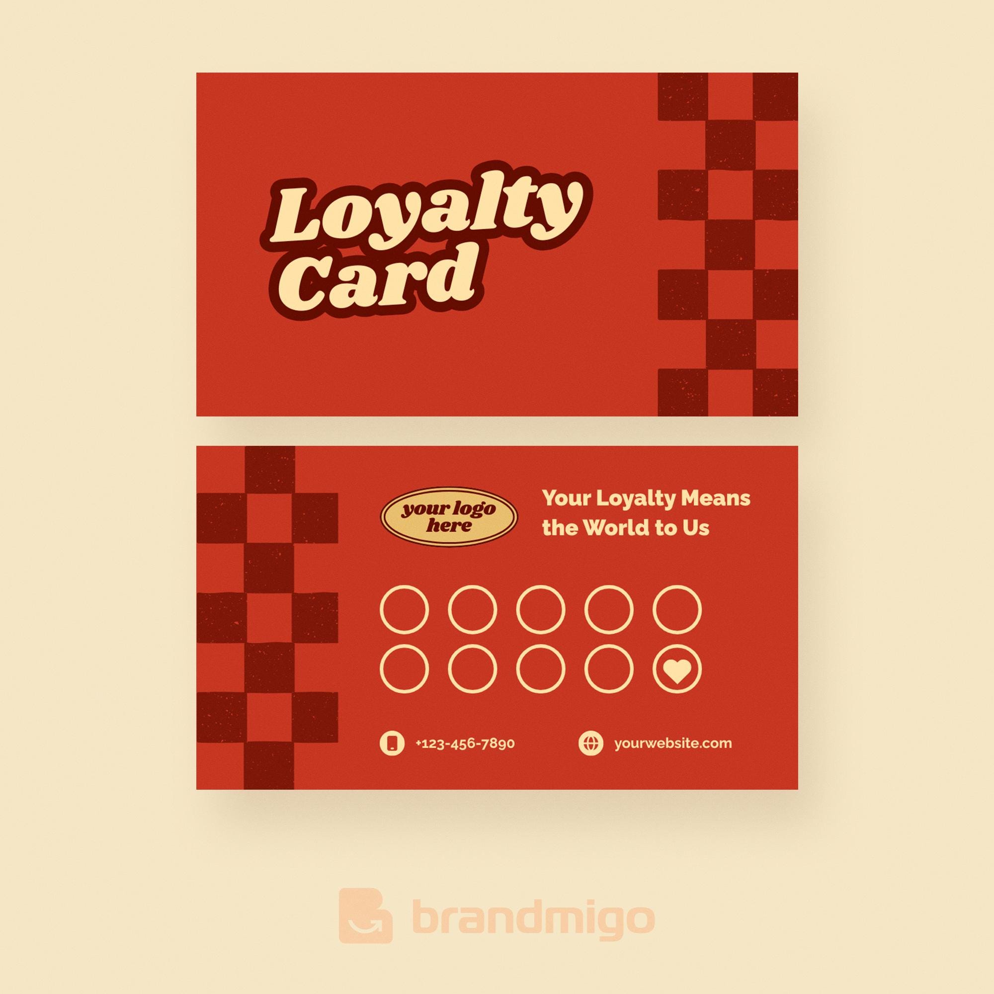 Retro Loyalty Card Template Canva | Editable 70s Style Punch Card ...