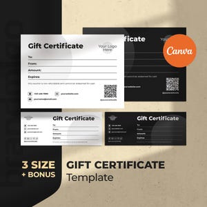 Moderne minimalistische Geschenkgutschein Canva Vorlage, schwarz & weiß bearbeitbares Geschenkkartendesign, Minimalismus druckbare Geschenkgutschein