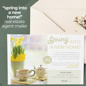 Grundbesitz-Postkarte, Frühlings-Einweihungsparty, Frühlingsmarkt, Grundbesitz-Mailer, bearbeitbare Postkarte, Grundbesitz-Vorlagen, Frühlings-Immobilien