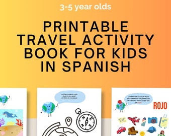 Peut inclure: Un livre d'activités de voyage imprimable pour enfants en espagnol. Le livre présente des illustrations colorées et des activités pour les enfants de 3 à 5 ans. Les activités comprennent la coloration, l'appariement et la reconnaissance des mots.