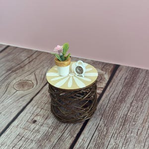 Miniature Dollhouse Bed Side Table - Faux Wicker.