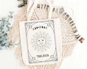 Cotton tote bag, Tarot Card of the Sun Cotton Tote Bag, Radiant Positivity and Mystical Style, Reusable Shopping Bag, Natural Canvas Bag