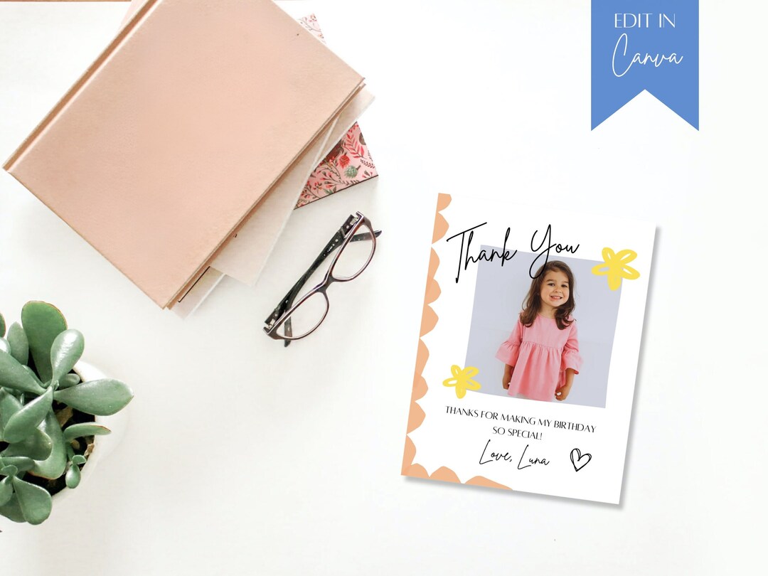 Editable Kids Birthday Thank You Card, Colorful Kids Birthday, Thank ...