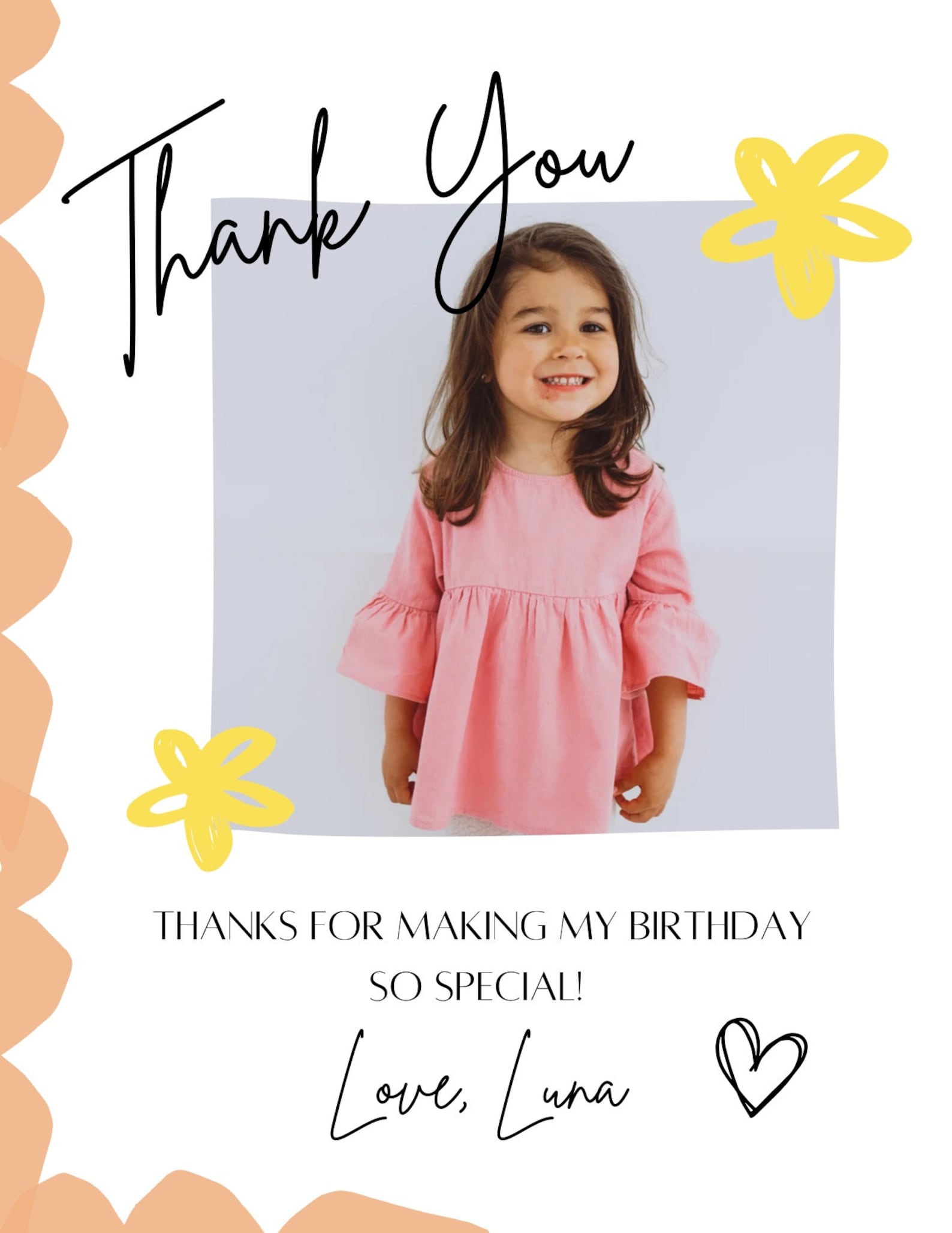 Editable Kids Birthday Thank You Card, Colorful Kids Birthday, Thank