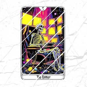 Skelet gamer tarotkaartkunst: digitale png-download
