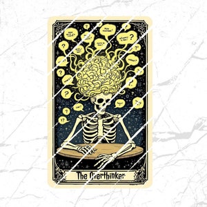 Carte de tarot squelette en téléchargement numérique, conception Overthinker pour t-shirt, art mural, tasses, sacs fourre-tout et plus encore pour les artisans